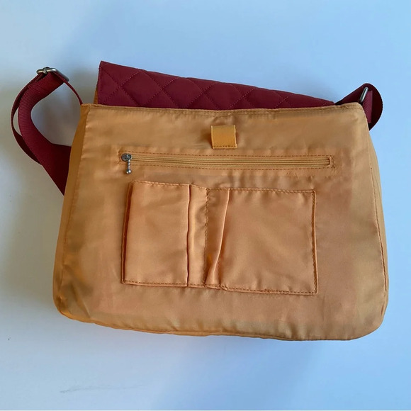 Baggallini Crossbody Bag 12x10x3” Orange Quilted Nylon Triple Zip Trolley Handle - Picture 4 of 10